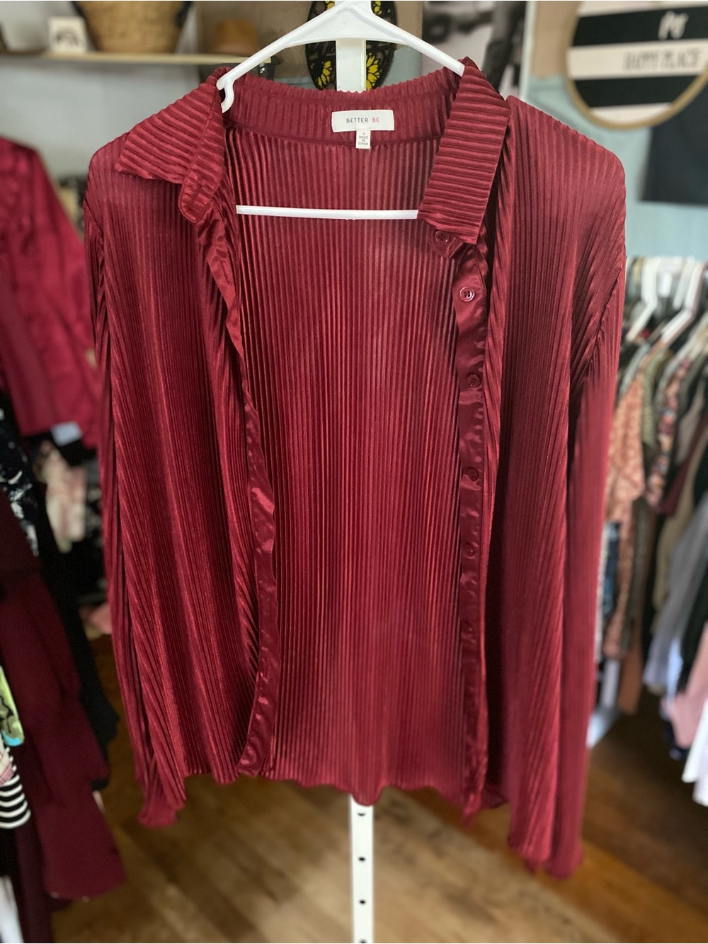 Better Be Burgundy Pleated Button-Down Shirt